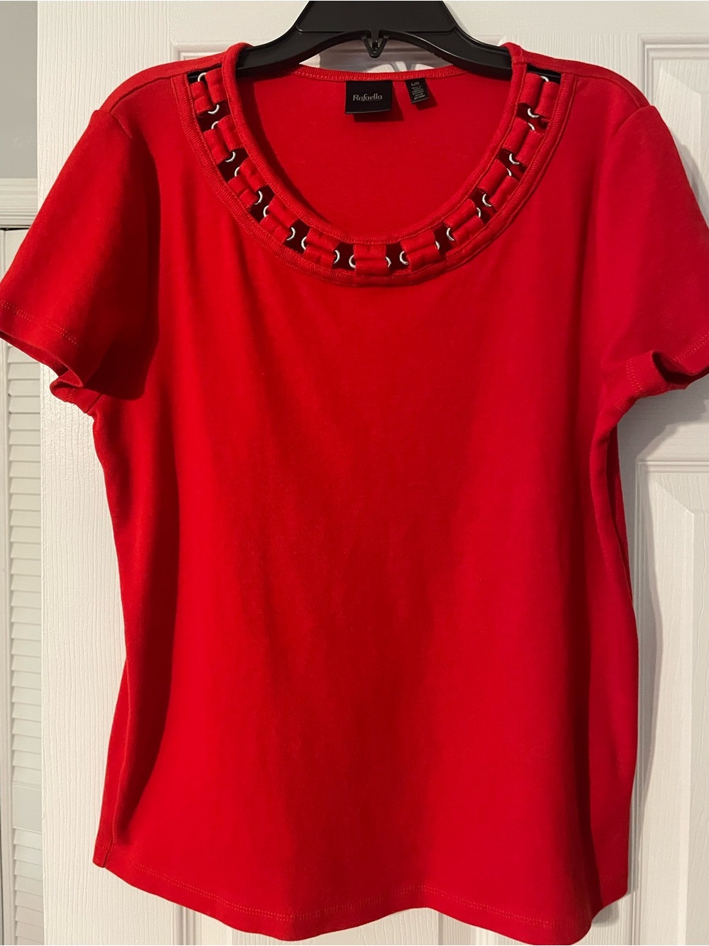 Rafaella Red Short-Sleeve Scoop Neck Tee with Grommet Detail - 0462 - Picture 2 of 5